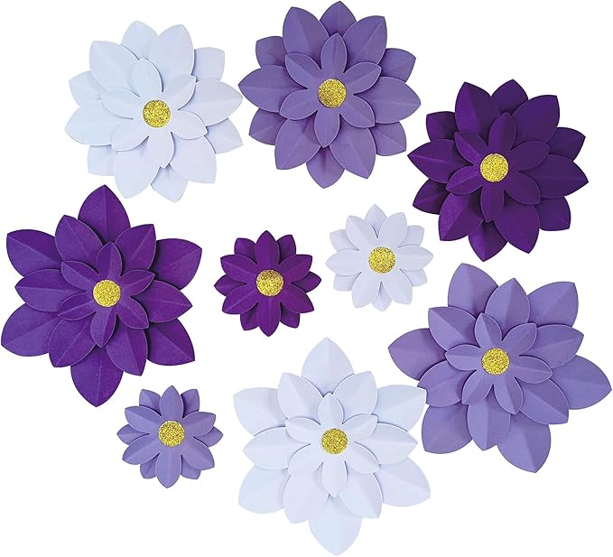Paper Flower Decor (10"-6") DIY Paper Floral Backdrop Nursery Decor Pack of 9 (Purple)