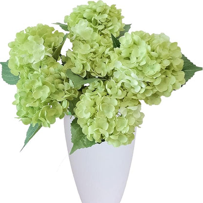 6PCS Premium Green Hydrangea Artificial Flowers Bouquets, Silk Hydrangea Flowers Heads with Stems, Fake Hydrangeas Flowers Arrangement, Faux Hydrangea Decor for Home Wedding Party Table Centerpieces