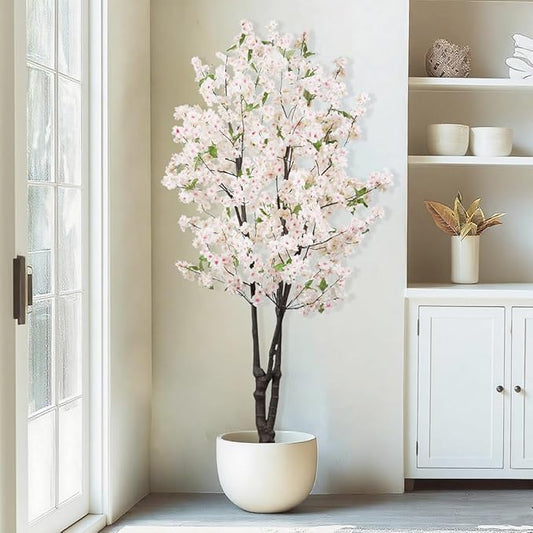 Faux Cherry Blossom Tree Fake Flower Tree, Artificial Cherry Blossom Tree Indoor for Home Office Decor 6 FT
