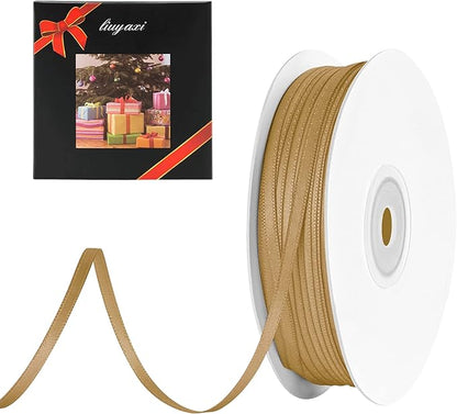 LIUYAXI Pale Gold Double Faced Satin Ribbon, 1/8" X Continuous 100 Yards, Thin Ribbons Perfect for Gift Wrapping Wedding Invitation Card Hair Bows Tag Floral Arrangement DIY Craft