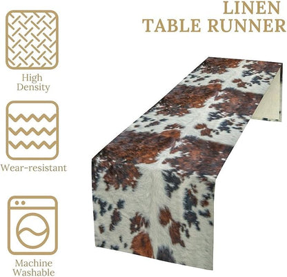 Cow Print Table Runner, Brown Cowhide Print Western Style Table Runner Country Farmhouse Cottage Cow Patten Table Decoration for Home Kitchen Dining, 13x90 in