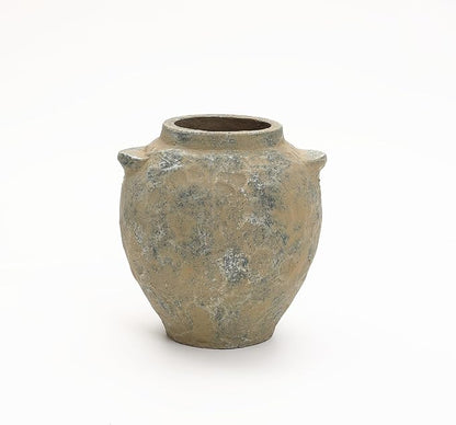LuxenHome Rustic Ceramic Vase, 11" Tall Old-World Brown with Gray Round Terracotta Vases with Handles, Vintage Pottery Decorative Vase for Shelf Dining Table, Farmhouse Flower Vase for Home Decor