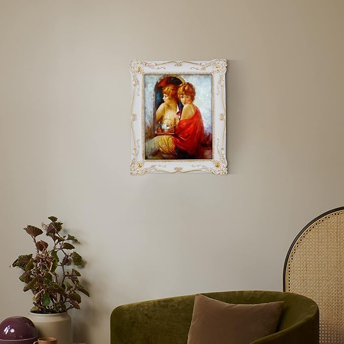 SIMON'S SHOP Vintage Picture Frames 8x10 for Wall and Tabletop, 8x10 Photo Frame in White with Gold Accents, Baroque Style Gallery Wall Frame