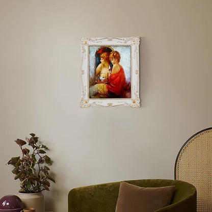 SIMON'S SHOP Vintage Picture Frames 8x10 for Wall and Tabletop, 8x10 Photo Frame in White with Gold Accents, Baroque Style Gallery Wall Frame