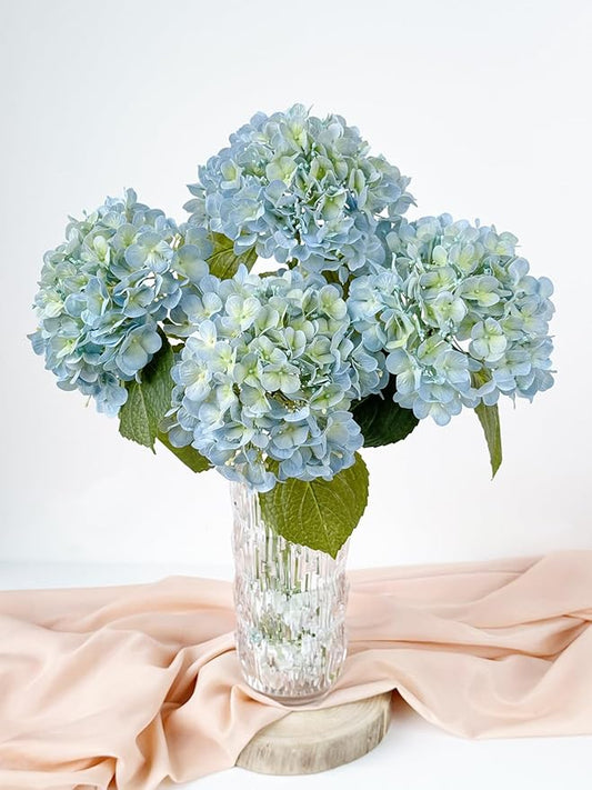 4 Pcs 20'' Real Touch Hydrangeas Light Blue Artificial Hydrangeas Flowers Faux Latex Hydrangea for Kitchen Living Room Porch Home Decor Baby Shower Party Wedding Table Centerpiece