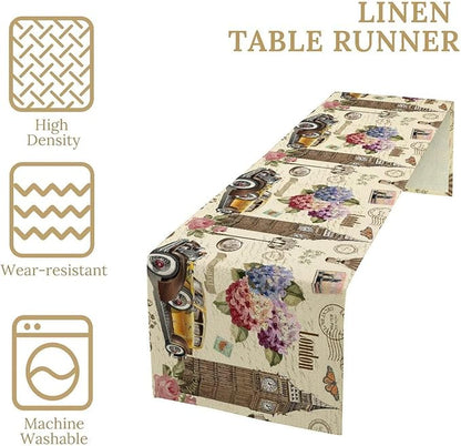 British Table Runner, Seasonal Vintage Floral England London Culture Element Coffee Table Center Decor for Home Kitchen Dining Patio Holiday Party Table Decorations 13x72 inches