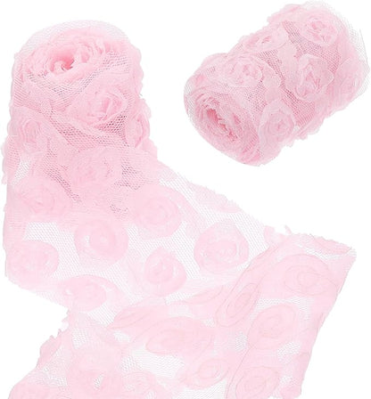 uxcell 2PCS Lace Trim Ribbon, 2.36 inch - 1 Yard 3D Rose Floral Embroidery Ribbons Edge Trimming for Sewing, Wedding Dress, DIY Crafts, Decoration Accessories, Light Pink