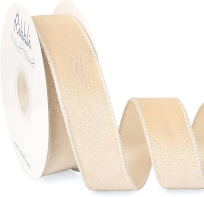 Ribbli Ivory Velvet Wired Ribbon 1.5 Inch Velvet with Satin Christmas Ribbon for Gift Wrapping Christmas Tree Decoration Crafts Wreaths Supplies-Continuous 10 Yards