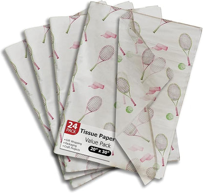 Pro Supply Global Tennis Printed Tissue Paper for Gift Bags or Boxes and Wrapping - Sports Bulk Decorative Art Tissue Paper for Packaging and Gifting | 24 Sheets 20" x 30"