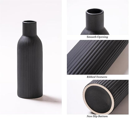 Ceramic Vase Set of 3, Flower Vases for Spring Room Decor, Kitchen Farmhouse, Modern Boho Style(Khaki/Black/Grey)