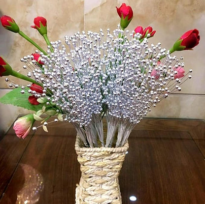 XINHUIDALSQ 100Pcs Bridal Wedding Pearl Bouquet Party Decoration Pearl String Beaded Garland – Beads Garlands Wedding Party Decoration DIY Accessories for Christmas (Silver)