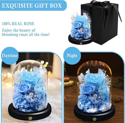 FIACO Preserved Flowers Rose Gifts for Women, Birthday Gifts Eternal Rose in Glass Dome Long-Lasting Real Forever Flowers Gifts for Mom Grandma Wife Girlfriend