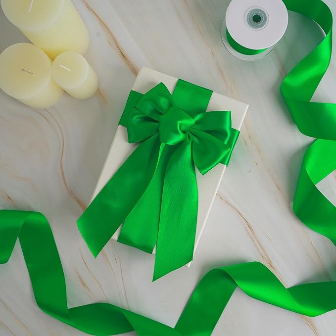 MEEDEE Satin Ribbon - 2 Inch Double Faced Satin in Emerald Green, 25 Yards for Christmas Tree, Crafts, Weddings, Flower Bouquets, Holiday Decor