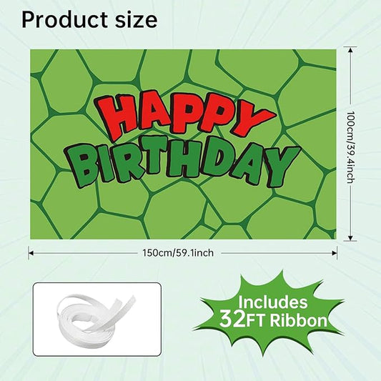 3x5ft Cartoon Turtle Birthday Backdrop, Happy Birthday Decoration Background, Cute Green Animal Theme Party Supplies Outdoor Indoor Photo Banner