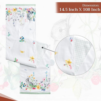 Maison d' Hermine Table Runner 100% Cotton Double Layer Table Runners 108 inches Long Decorative for Kitchen Dining Party Baby Shower Wedding Bridal Shower Spring Summer (Printemps, 14.50" x 108")