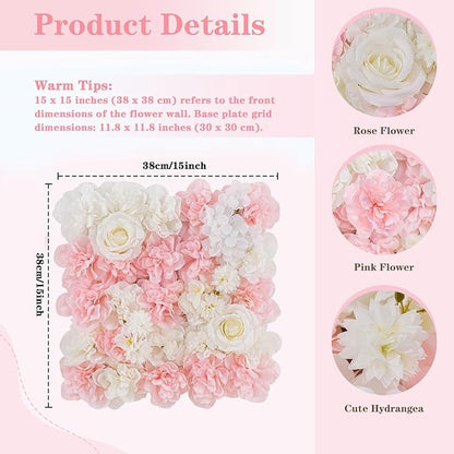 Pink Flower Wall Backdrop Wedding: 12 Packs 15x15 Inches 3D Floral Rose Wall Panels - Party Event Background Bridal Shower Decorations