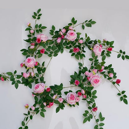 6FT Bendable Flower Garland, Artificial Rose Vine Hanging Floral Garland Decoration for Weding Home Room Wall Decor (Pink, 1pcs)