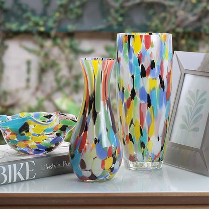 Ca D Oro Colored Glass Vase Confetti Effect Hand Blown Murano-Style Art Glass for Flower, Room Decoration and Centerpiece - Model Nº 83