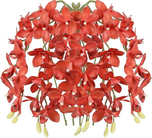 IPOPU Red Artificial Orchid 5 Pcs Latex Real Touch Orchid Fake Flowers Vase Filler for Home Decor Living Room Patio Wedding and Engagement Centerpiece