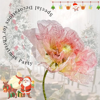 Giant Flowers for Decoration, 5 ft Large Organza Floral with LED Light, for Wedding Arrangements, Birthday Christmas Party Backdrop Decor, Photography Props, Shop Display, Yellow Pink