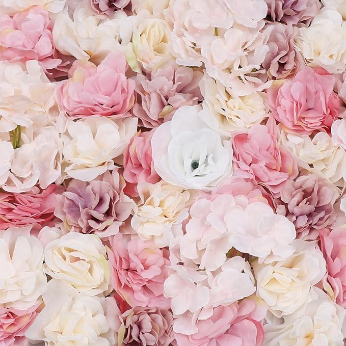 12pcs 24" x 16" Artificial Flower Wall Panel Background,3D Pink Silk Dahlia Hydrangea Rose Flowers Wall Backdrop for Wedding Party Event Photo Backdrop Wall Decor (Type 4)