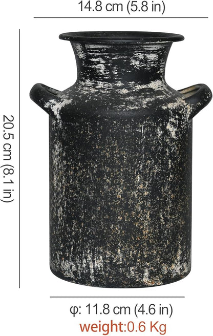 Rustic Vintage Metal Flower Vase for Decor Milk Jug Small Vases for Flowers Kitchen Decorations, Cylindrical,Perfect for Kitchen, Dining Room, Living Room,Housewarming Gift (Black)