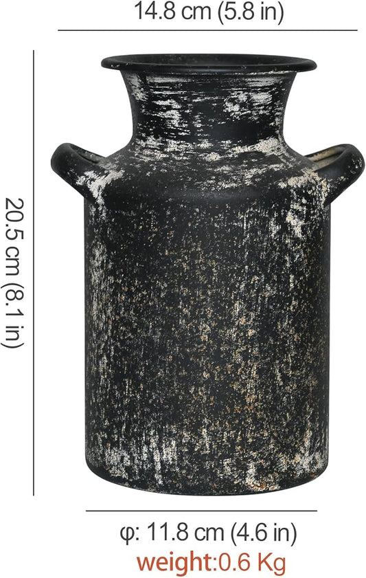 Rustic Vintage Metal Flower Vase for Decor Milk Jug Small Vases for Flowers Kitchen Decorations, Cylindrical,Perfect for Kitchen, Dining Room, Living Room,Housewarming Gift (Black)