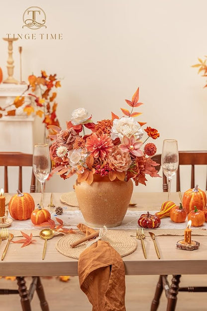 TINGE TIME Fake Flowers Artificial Flowers Peonies Bulbous Chrysanthemum Daisy Hydrangea Sunflower Violets Dahlia Daffodils Epiphyllum Orchid Cherry Blossom Camellia Leyaron (Terracotta Orange)