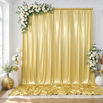 gogoparti 40x10FT Gold Sequin Backdrop Curtain - 8 Panels of 5x10FT Wrinkle-Free Glitter Drapes for Photography, Birthdays, Weddings & Graduations