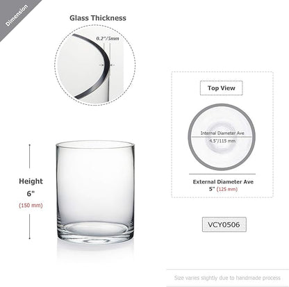 WGV Cylinder Vase Bulk, Diameter 5", Height 6", Clear Glass Floral Planter Container, Floating Candle Holder for Wedding Party Event Home Office Decor, 6 Pieces