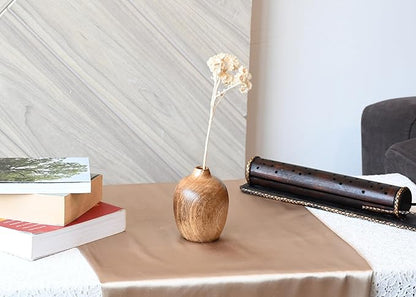 AeraVida Rustic Elegance Small Round Hand-Carved Wooden Flower Vase | Mango Tree Wood Kitchen Decor | Handmade Vase | Handmade Home Office Table Vase
