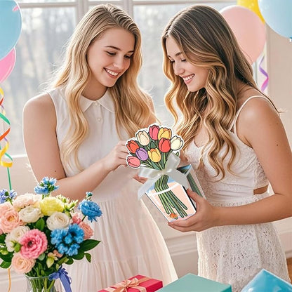 Tizee 3D Floral Gable Boxes with Ribbon - Mini Gift Bags for Party Favors, Birthday, Wedding, Mothers Day, Cookies, Candy, and More (20 Pack)