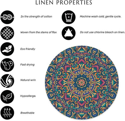 Mandala Round Placemat Set of 4 Elegant Linen Table Mats for Dining, Heat Resistant, Stain Resistant Perfect for Dinner Parties, Restaurants, and Everyday Use