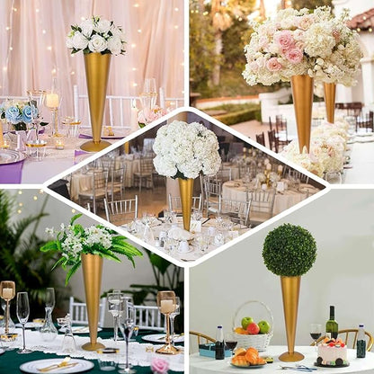 Efavormart 28" Tall Brushed Gold Metal Trumpet Flower Vase Wedding Centerpiece