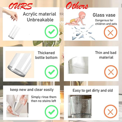 3 Large Acrylic Clear Cylinder Vase Set, 16" 12'' 8'' Tall Floor Large Flower Vase, Unbreakable Plastic Hurricane Vases, Different Size for Living Room, Desk, Wedding Centerpieces Flower Bouquet Décor