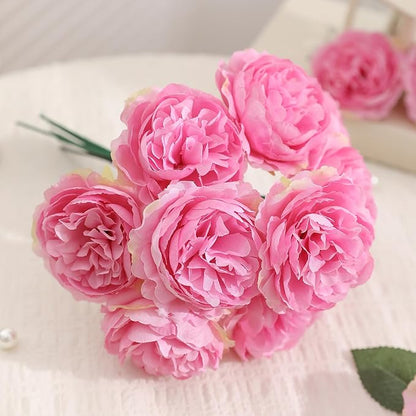 12 PCS Artificial Silk Rose Red Peony Flowers with Stems - 8 Inch Fake Peony Bouquet for Wedding, Home Decor, Office Table, Festival Gifts
