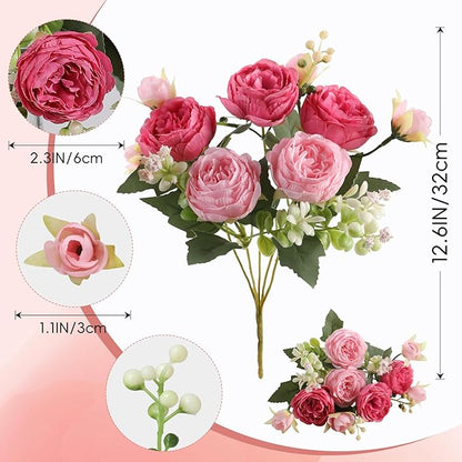 Floweroyal 4 Bunches Peony Artificial Flowers Pink Flowers Silk Peonies Bouquets for Wedding Party Table Centerpieces Floral Arrangement Home Kitchen Decor
