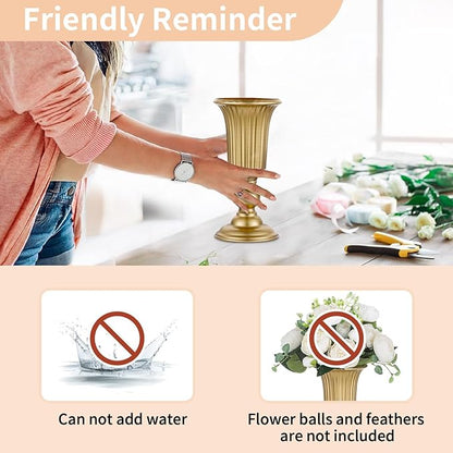 Nuptio Pcs of 2 Flowered Metal Trumpet Vase Elegant Wedding Centerpieces Vase for Wedding Party Decoration, 23.2cm/9.13" Tall Artificial Flower Arrangements for Anniversary Ceremony