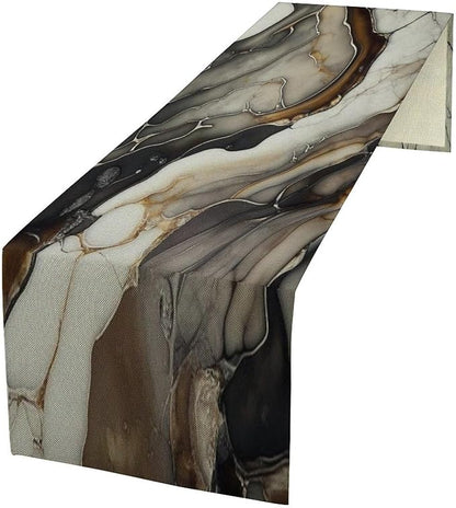 Abstract Colorful Marble Table Runner, Modern Black White Gold Natural Liquid Watercolor Texture Dinner Runner Table Decoration for Home Kitchen Dining Holiday Party 13x36in