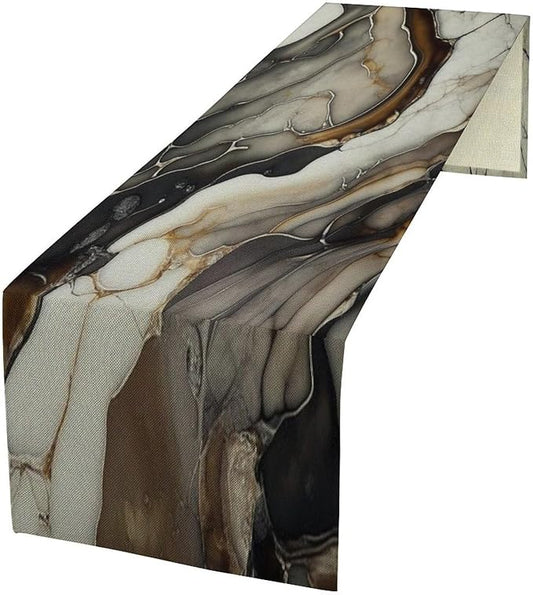 Abstract Colorful Marble Table Runner, Modern Black White Gold Natural Liquid Watercolor Texture Dinner Runner Table Decoration for Home Kitchen Dining Holiday Party 13x36in