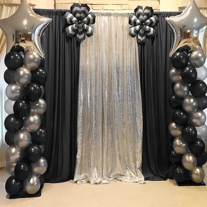 Black Backdrop Curtain 2 Panels-Wrinkle-Free Black Curtains Polyester Photography Drapes for Wedding Birthday Party Photo Background Backdrop Stand- 8 X10FT