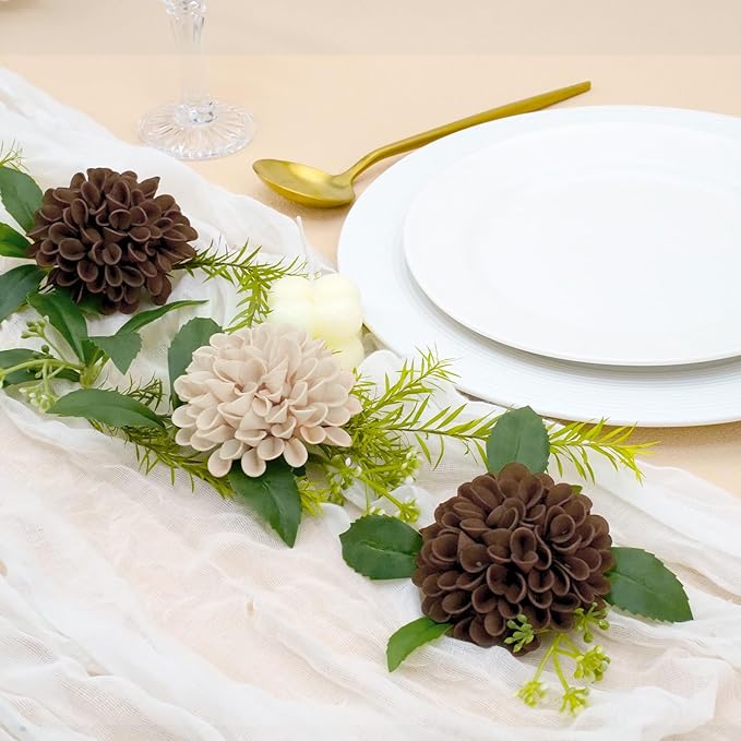 Artificial Flowers, 100pcs Artificial Rose for DIY Bouquets Arrangement, Brown and Tan Dahlia Flowers Foam Fake with Stems for Wedding Shower Party Floral Arrangements Tables Home Decorations