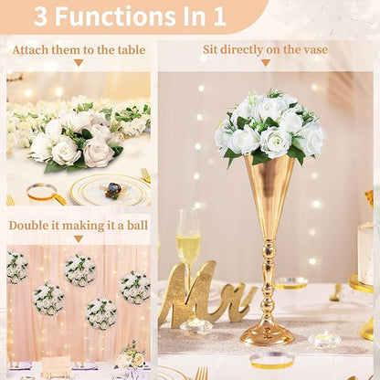 NUPTIO White Flower Centerpieces for Tables: 10 Pcs Artificial Flower Ball Arrangement for Wedding Party - 9.5 Inch Diameter Fake Floral Rose for Bridal Shower Decorations