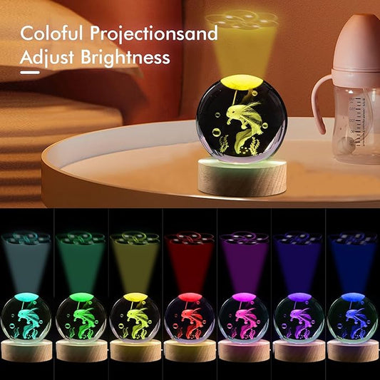 3.15in 3D Axolotl Gift Lamp for Bedroom - 16 Colors & Remote Controls Crystal Ball Night Light - Birthday Christmas Gifts for Kids Boys Girls