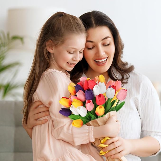 MACTING 30PCS Artificial Tulip Flowers 13.7" Fake Flowers Real Touch Faux PU Tulips Bouquet for Floral Arrangement Table Centerpieces Kitchen Home Kitchen Indoor Outdoor Summer Decor(Multi Colors-2)