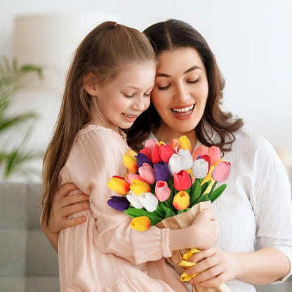 MACTING 30PCS Artificial Tulip Flowers 13.7" Fake Flowers Real Touch Faux PU Tulips Bouquet for Floral Arrangement Table Centerpieces Kitchen Home Kitchen Indoor Outdoor Summer Decor(Multi Colors-2)