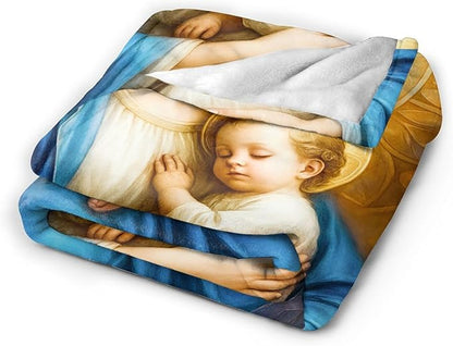 Virgin Mary Blanket Mother of God Throw Blanket Catholic Religious Soft Cozy Fleece Fuzzy Christian Stuffed Plush God Faith Flannel Gifts for Girls Women Boys Kids Adults 60"X80"