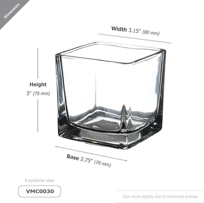 WGV 3 Inch Clear Square Cube Glass Votive Candle Holder Vase, Small Tiny Mercury Tea Light Terrarium Décor 3x3”, 1 Pc