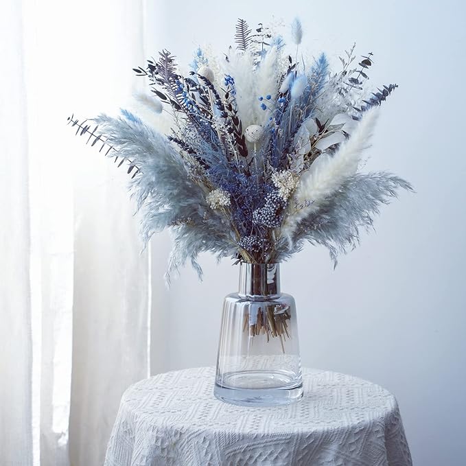 Pampas Grass Bouquet - Natural Dried Flower Arrangement, Mix Plants Eucalyptus Stems Bundle for Boho Table Centerpiece, Rustic Home Office Wedding Decor, or Gift