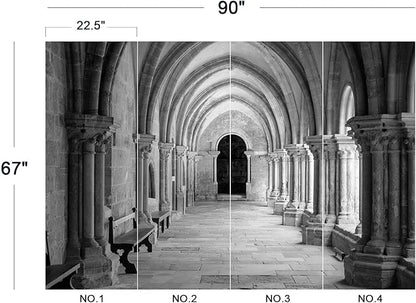 Eierme-Vaulted Ceiling Inside The Monastery, Panoramic View of Beautiful Arcades Peel and Stick 90" x 67"